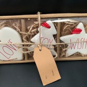 Rae Dunn Set of 3 Ornaments - Red Writing